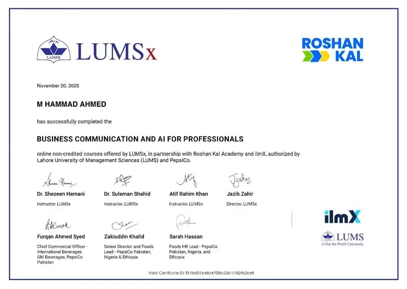 Business Communication Certification - Hammad Ahmed